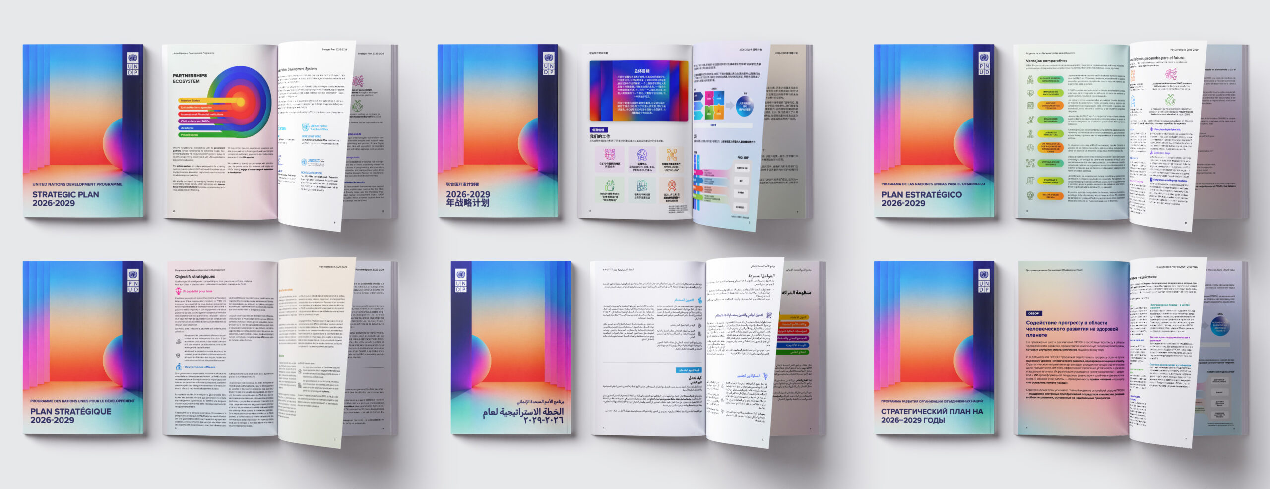 multiple mockups of publication in 6 languages