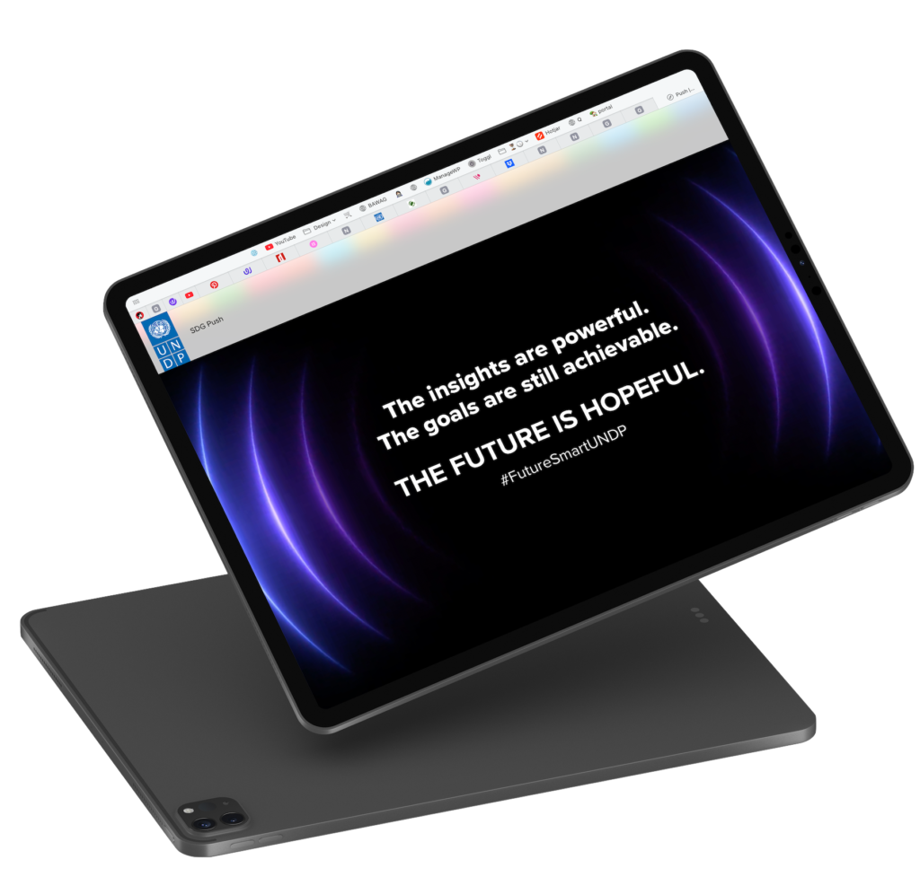 tablet mockup showing tagline "The future is hopeful"